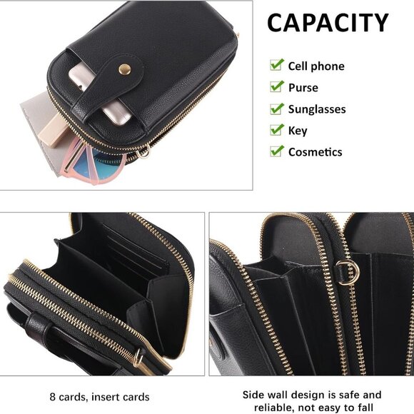 Small Faux Leather Crossbody Bag for Women Compact Phone Wallet Purse - Picture 6 of 7